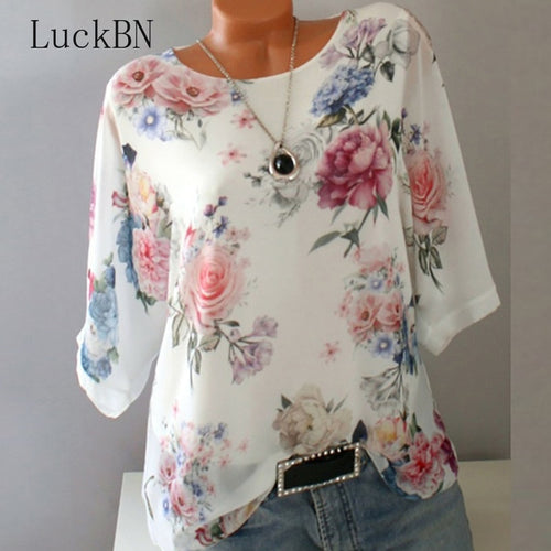 Summer Floral Print Women Blouse 5XL Plus Size Chiffon Blouses Half Sleeve Beach Shirt Office Work Shirts Blusas Feminina Tops