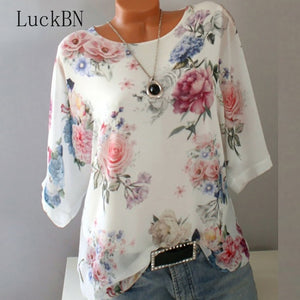 Summer Floral Print Women Blouse 5XL Plus Size Chiffon Blouses Half Sleeve Beach Shirt Office Work Shirts Blusas Feminina Tops