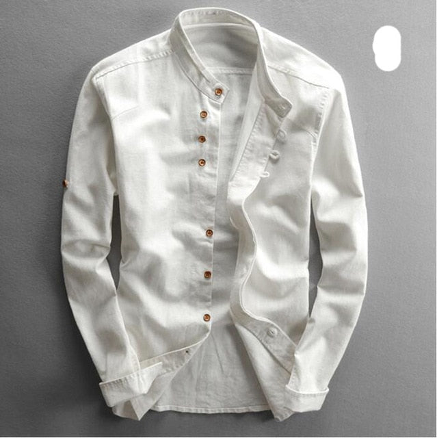 Men's Cotton Linen Shirts Long Sleeve Men Casual Slim Mandarin Collar Shirts High Quality Summer Beach Shirt plus size 6xl