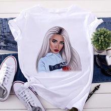 New women's white Tshirt Harajuku Beauty blowing bubbles printed T Shirt vogue pretty girl clothing Leisure female T-shirt Tops