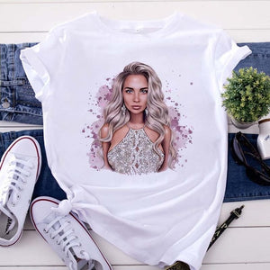 New women's white Tshirt Harajuku Beauty blowing bubbles printed T Shirt vogue pretty girl clothing Leisure female T-shirt Tops