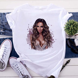 New women's white Tshirt Harajuku Beauty blowing bubbles printed T Shirt vogue pretty girl clothing Leisure female T-shirt Tops