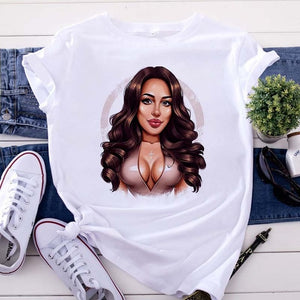 New women's white Tshirt Harajuku Beauty blowing bubbles printed T Shirt vogue pretty girl clothing Leisure female T-shirt Tops