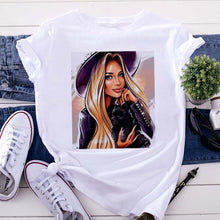 New women's white Tshirt Harajuku Beauty blowing bubbles printed T Shirt vogue pretty girl clothing Leisure female T-shirt Tops