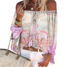 Women Long Sleeve Off Shoulder Floral Print Hollow Out Lace Up Blouse Tops Shirts Female Blouses Sexy Casual Blouse For Women