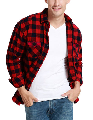 Dioufond Mens Pocket Flannel Plaid Cotton Shirt Long Sleeve Checkered Casual Slim Fit Black Warm Autumn Winter Shirts New