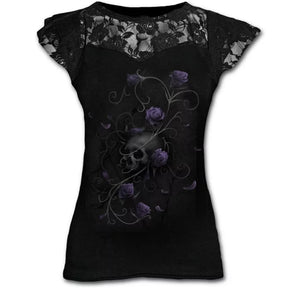 Plus Size Goth Graphic Lace T Shirts for Women Gothic Clothing Black Grunge Punk Tees Ladies Y2k Short Sleeve Tops Summer Tshirt