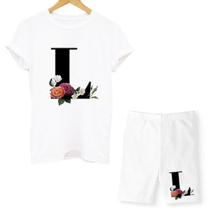 Women Two Piec Set Letter T Shirts And Shorts Set Summer Short Sleeve O-neck Casual Joggers Biker Shorts Sexy Outfit For Woman