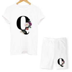 Women Two Piec Set Letter T Shirts And Shorts Set Summer Short Sleeve O-neck Casual Joggers Biker Shorts Sexy Outfit For Woman