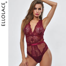 Ellolace Summer Lace Bodysuit Women Floral Embroidery Deep V Neck Sexy Bodysuit Dot Patchwork Jumpsuit Overalls 2019 Femlae Body