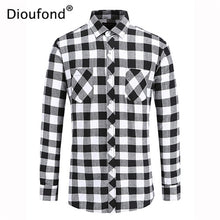 Dioufond Mens Pocket Flannel Plaid Cotton Shirt Long Sleeve Checkered Casual Slim Fit Black Warm Autumn Winter Shirts New