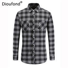 Dioufond Mens Pocket Flannel Plaid Cotton Shirt Long Sleeve Checkered Casual Slim Fit Black Warm Autumn Winter Shirts New